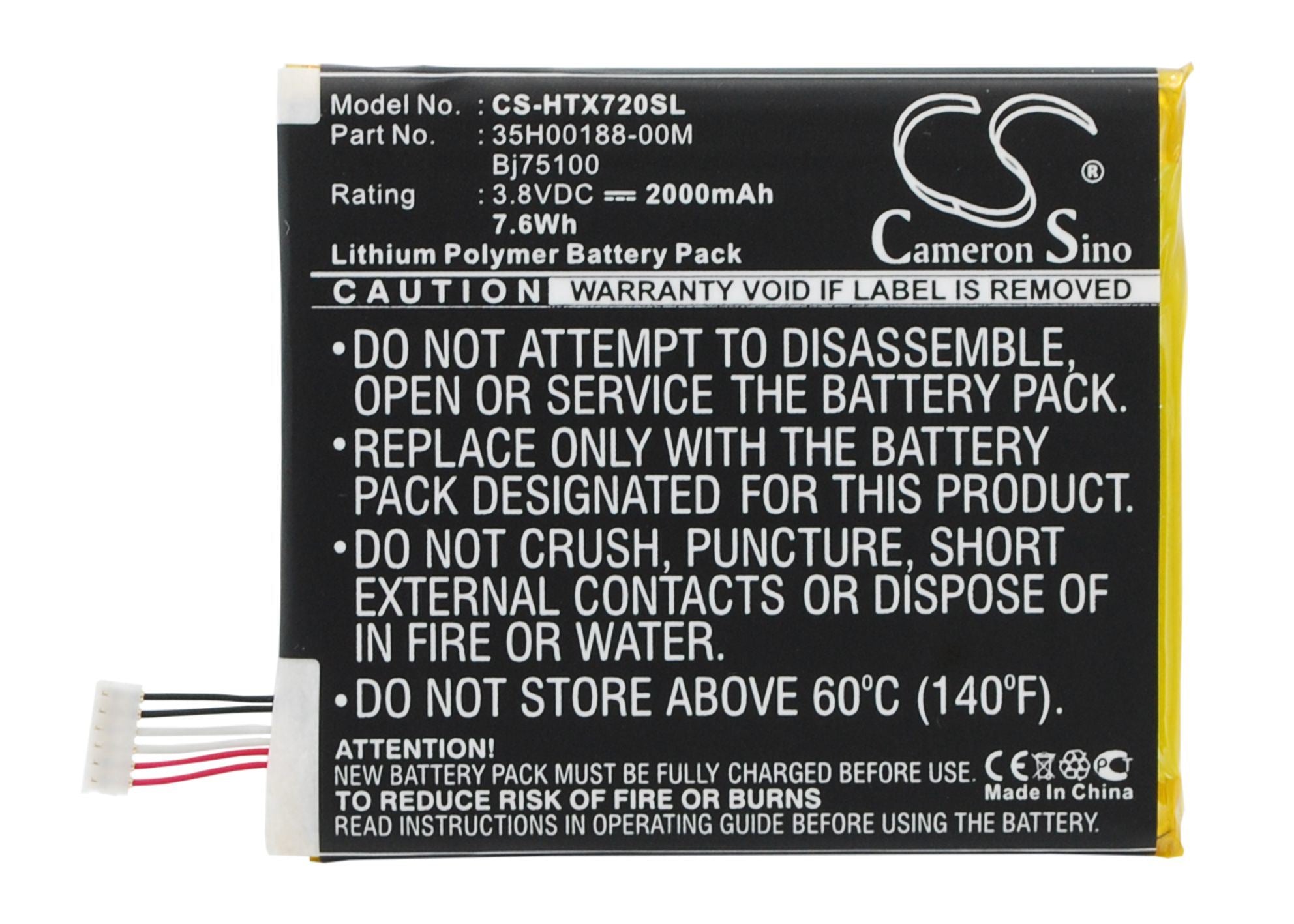 2000mAh Battery - CS-HTX720SL / Li-Polymer / Volts: 3.8