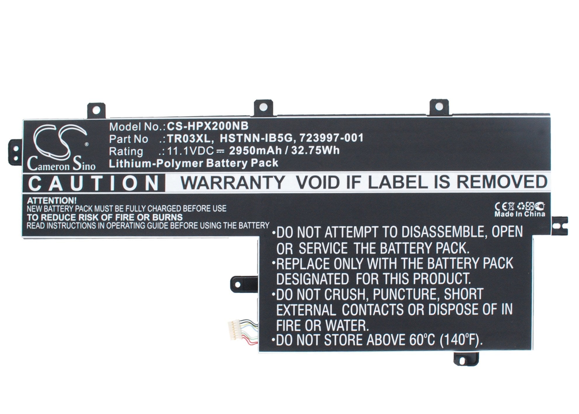 2950mAh Battery - CS-HPX200NB / Li-Polymer / Volts: 11.1