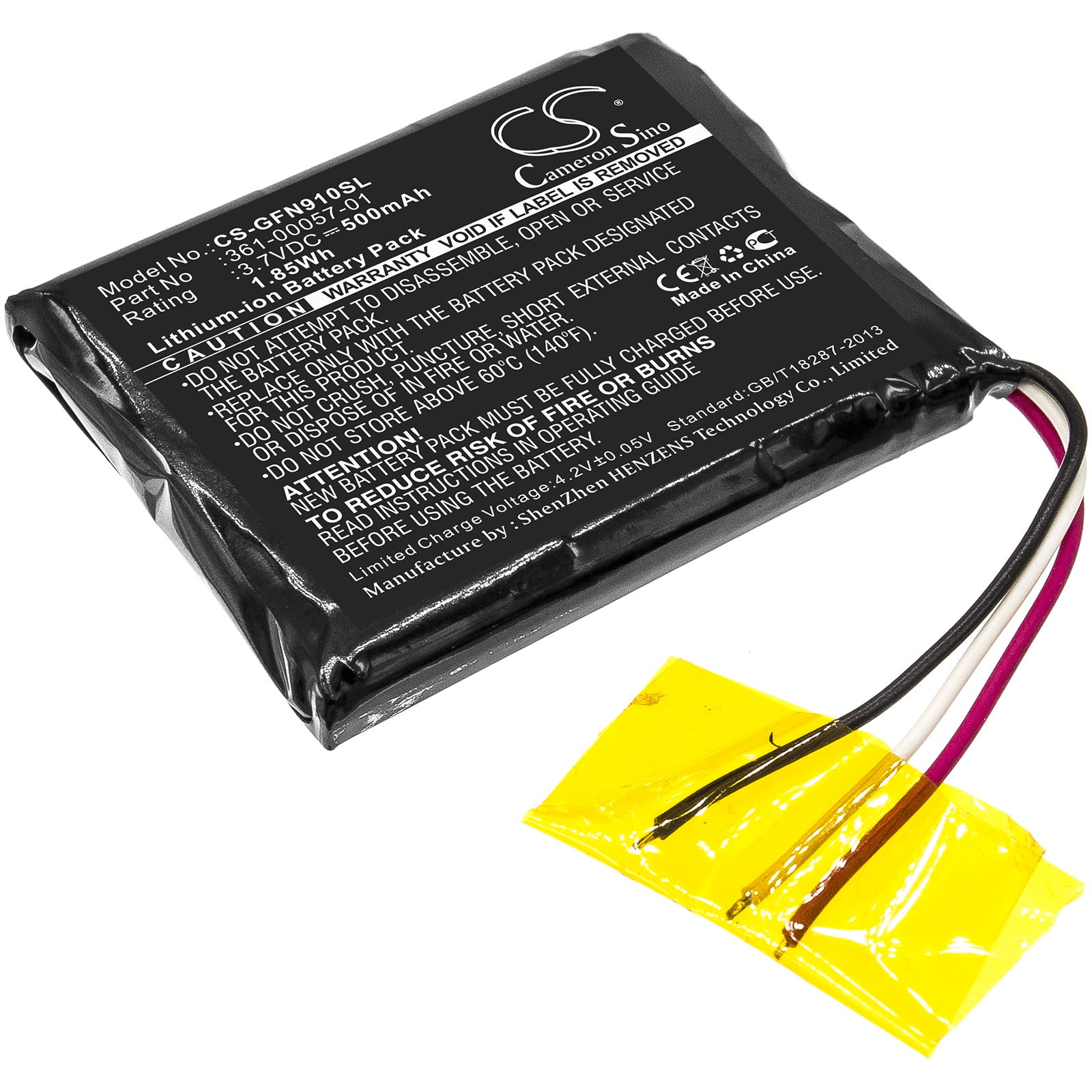 500mAh Battery - CS-GFN910SL / Li-ion / Volts: 3.7