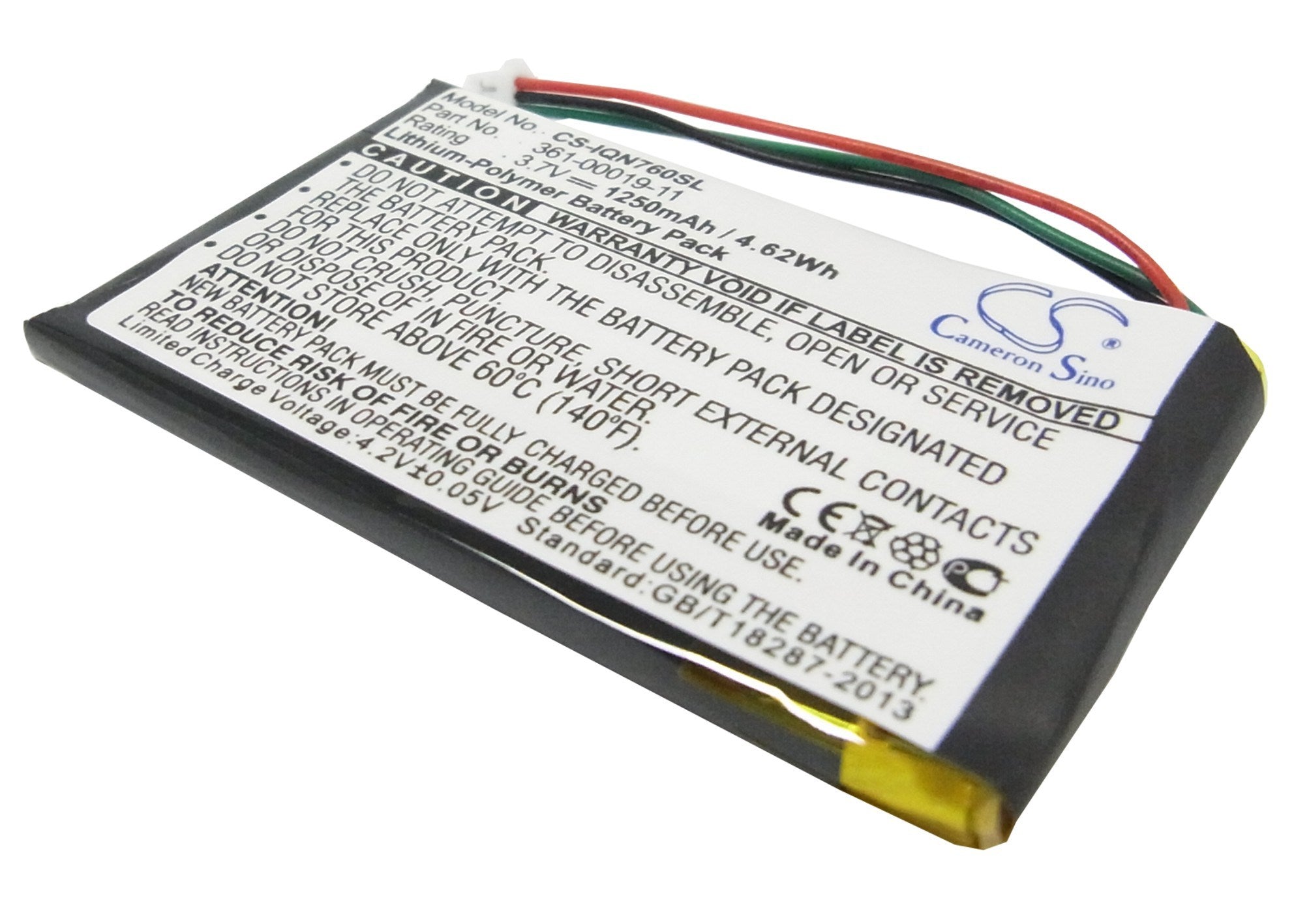 1250mAh Battery - CS-IQN760SL / Li-Polymer / Volts: 3.7
