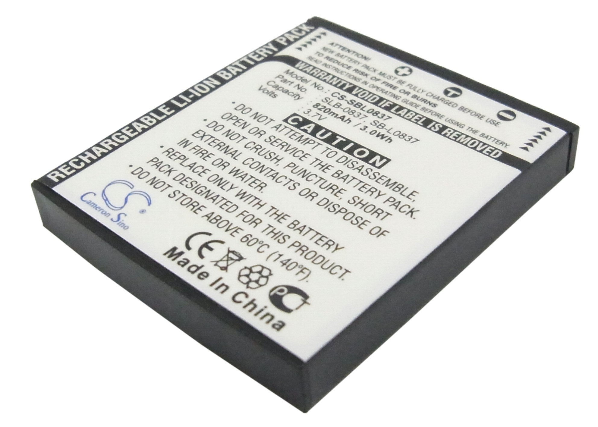 820mAh Battery - CS-SBL0837 / Li-ion / Volts: 3.7