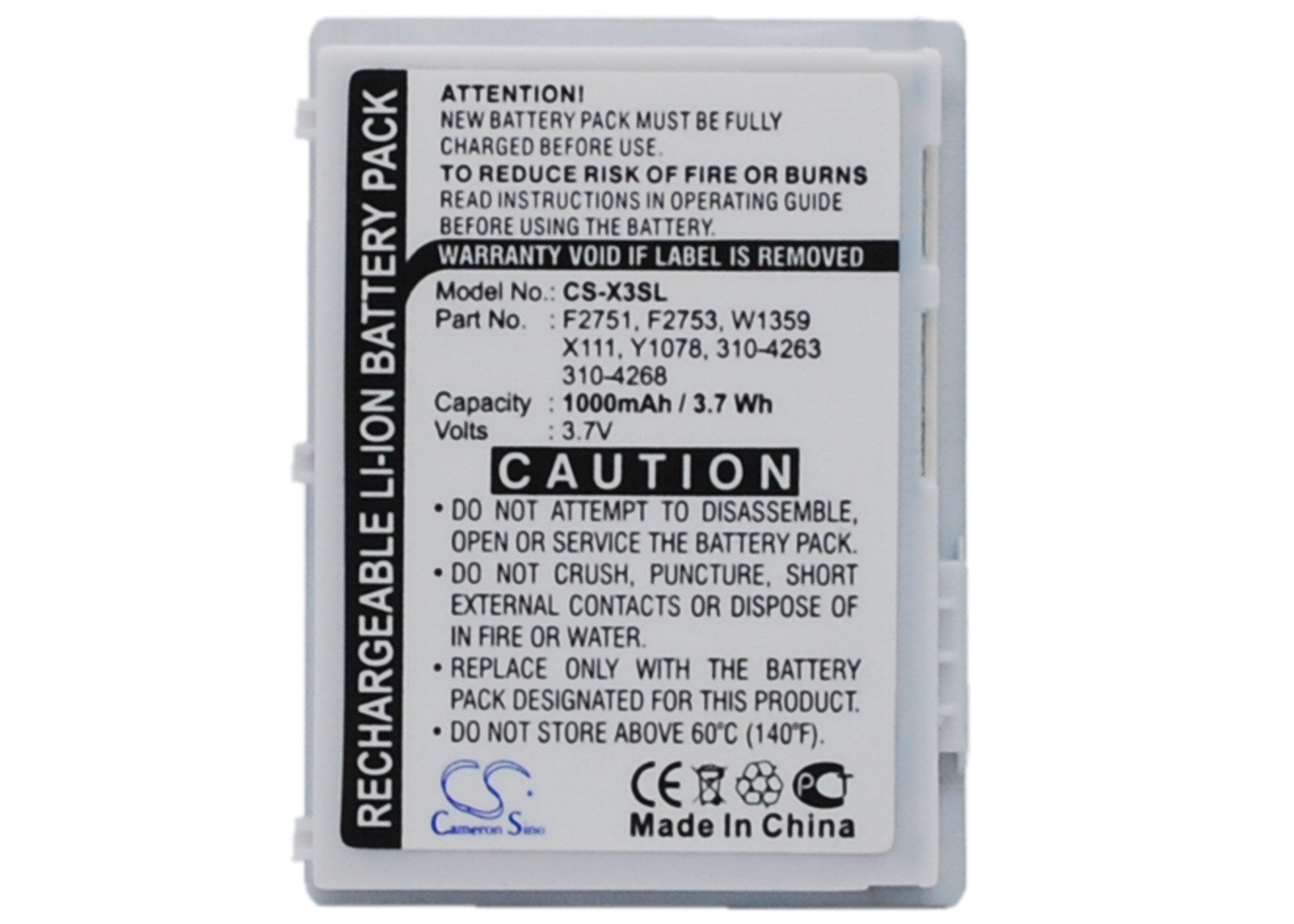 1000mAh Battery - CS-X3SL / Li-ion / Volts: 3.7