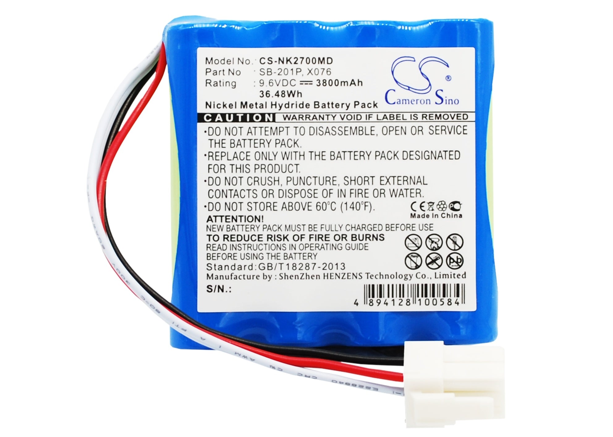 3800mAh Battery - CS-NK2700MD / Ni-MH / Volts: 9.6