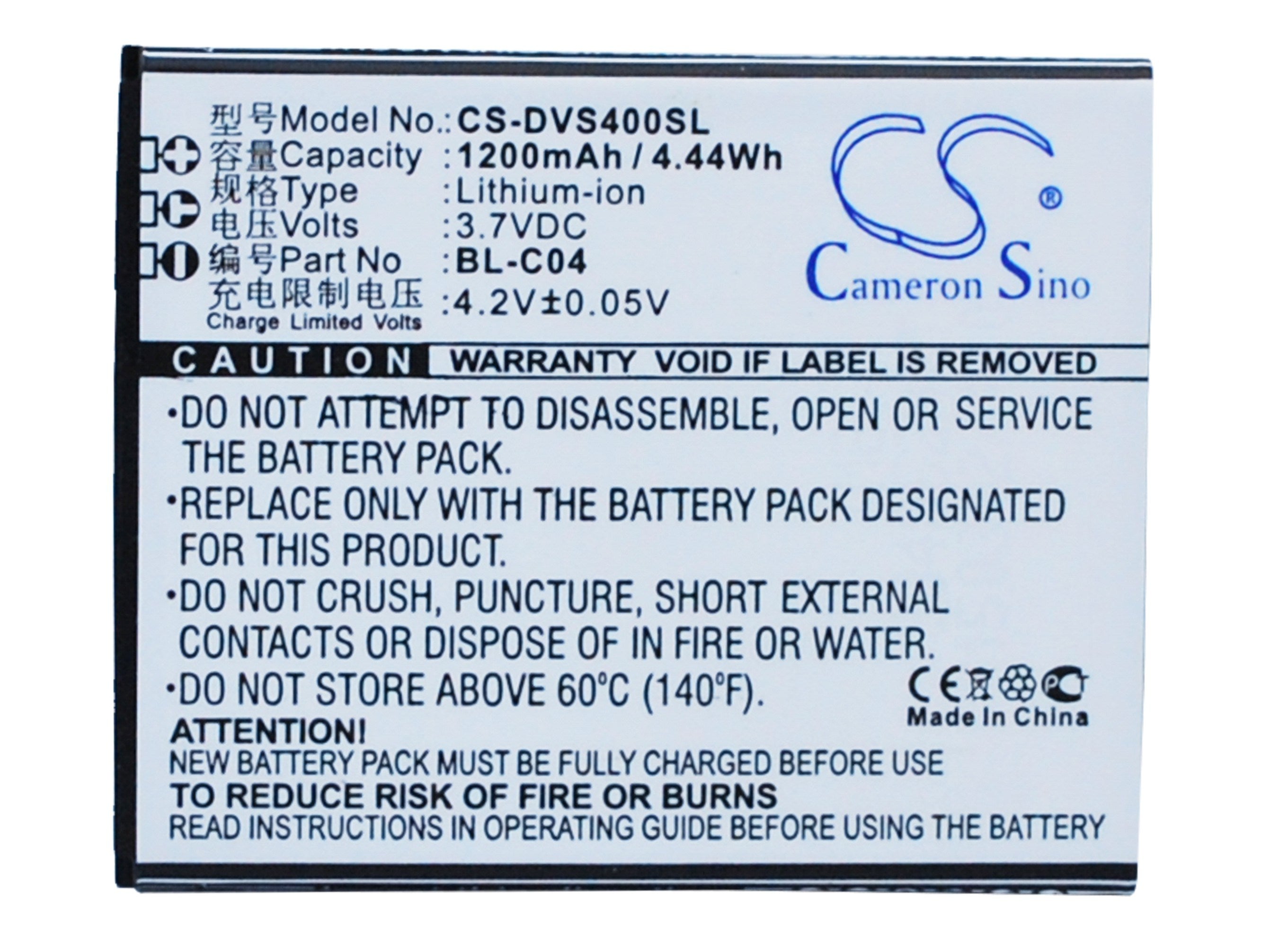 1200mAh Battery - CS-DVS400SL / Li-ion / Volts: 3.7