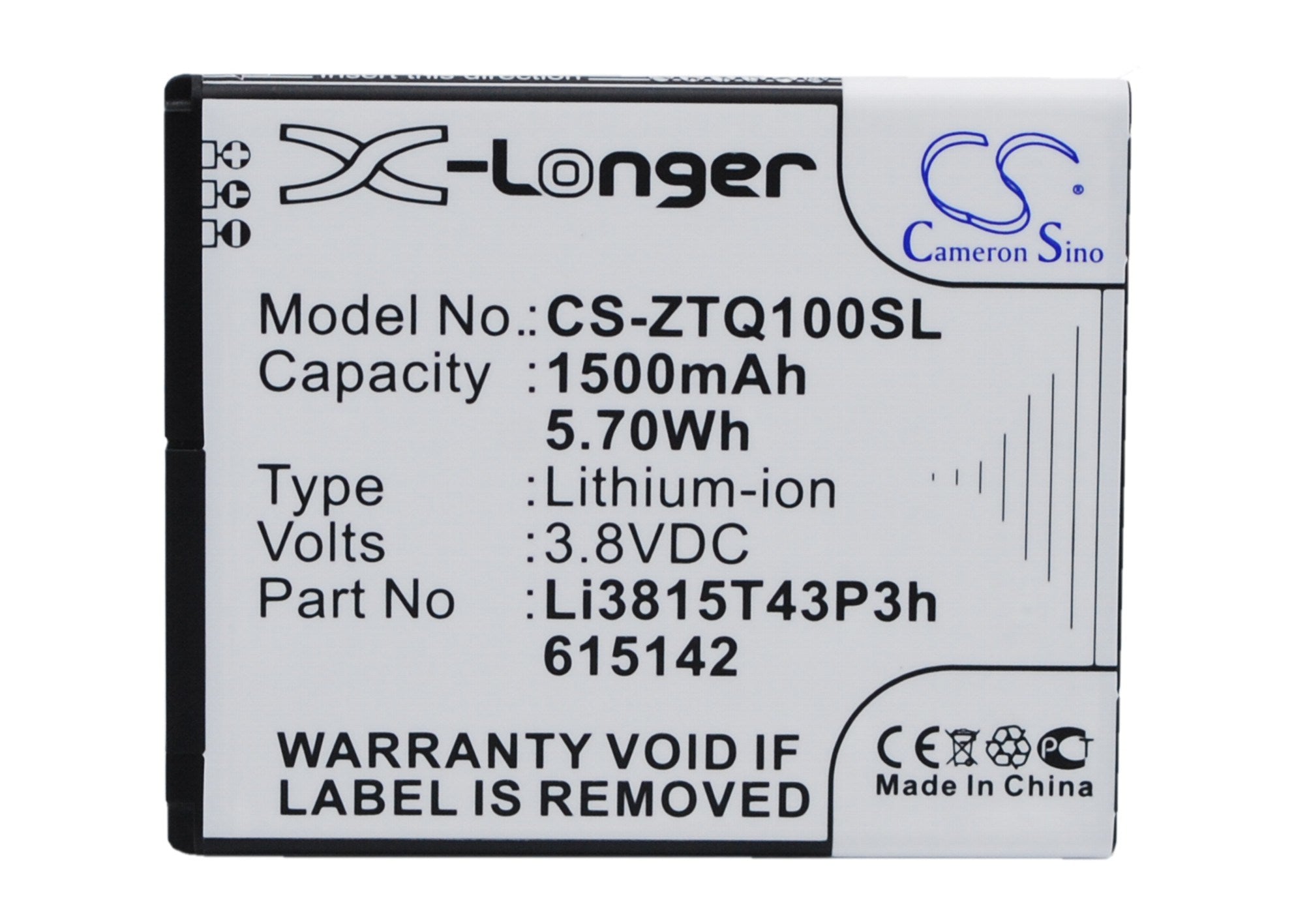 1500mAh Battery - CS-ZTQ100SL / Li-ion / Volts: 3.8