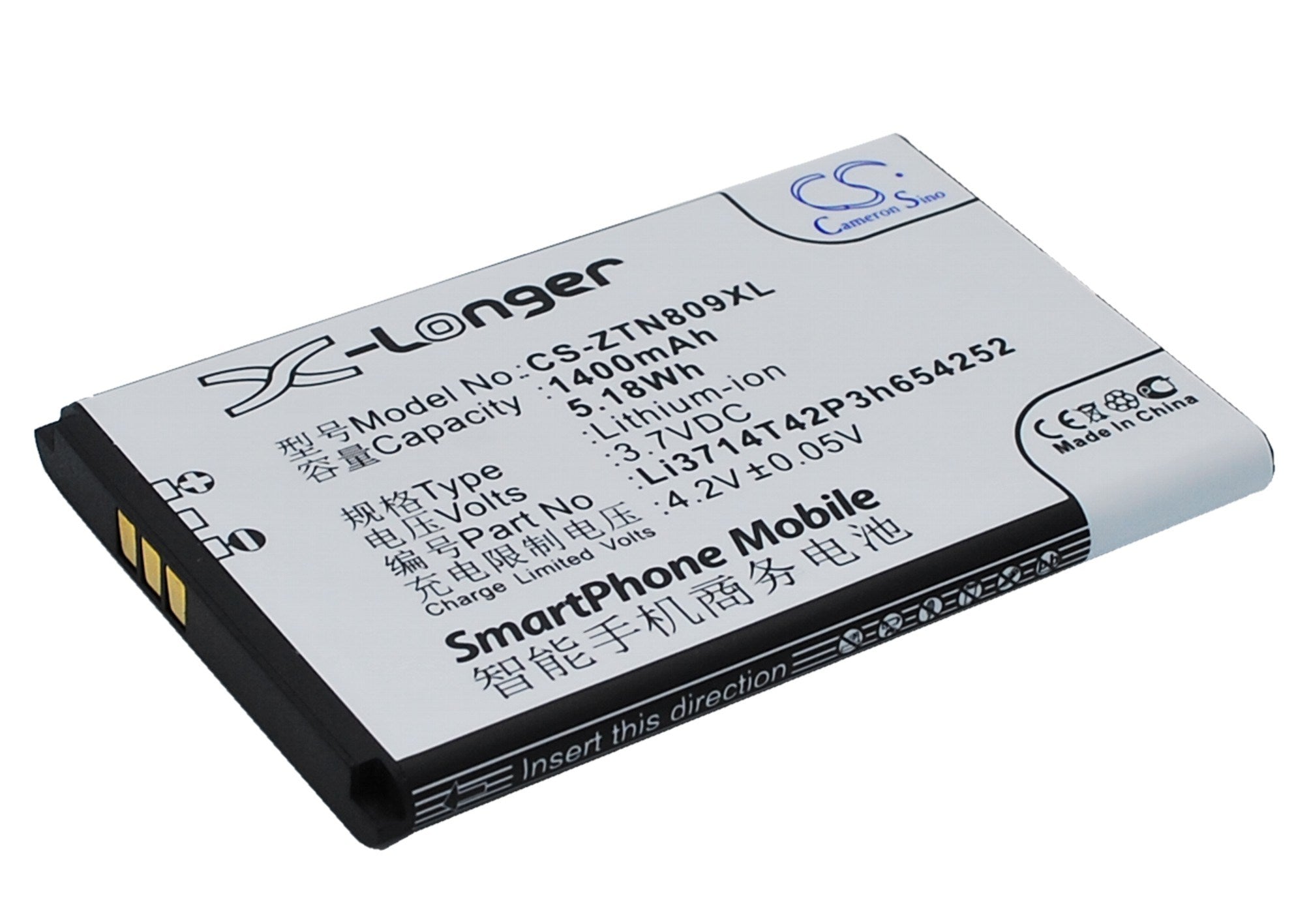 1400mAh Battery - CS-ZTN809XL / Li-ion / Volts: 3.7