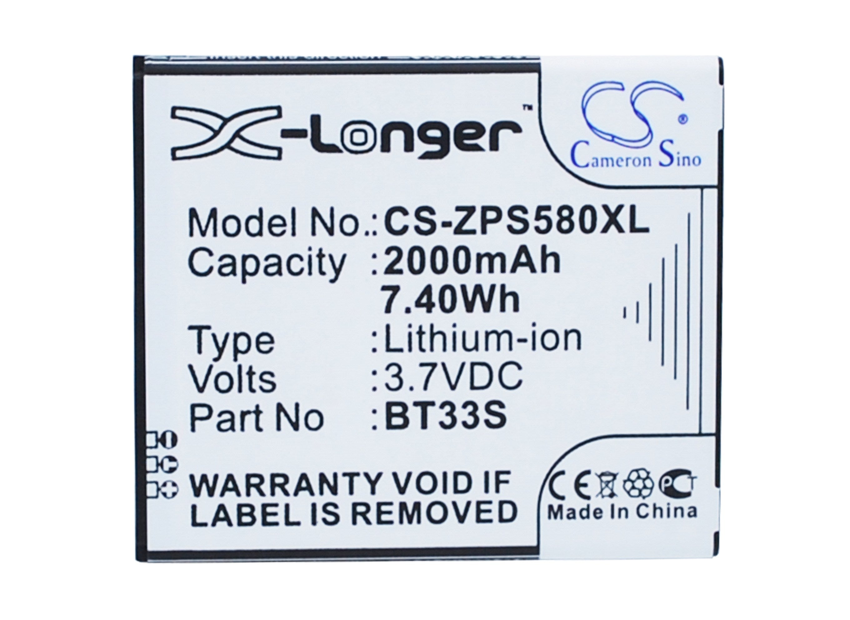 2000mAh Battery - CS-ZPS580XL / Li-ion / Volts: 3.7