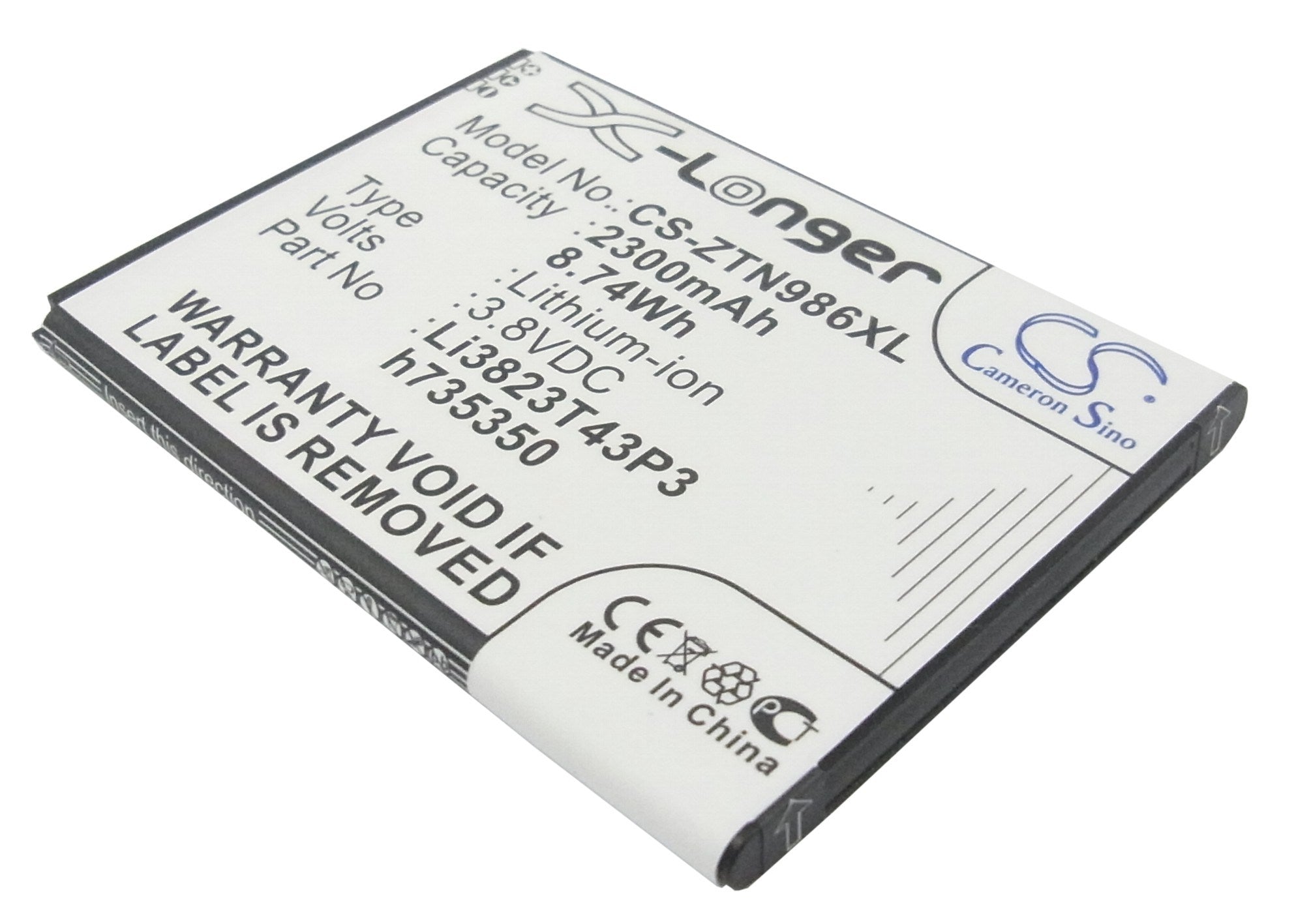 2300mAh Battery - CS-ZTN986XL / Li-ion / Volts: 3.8