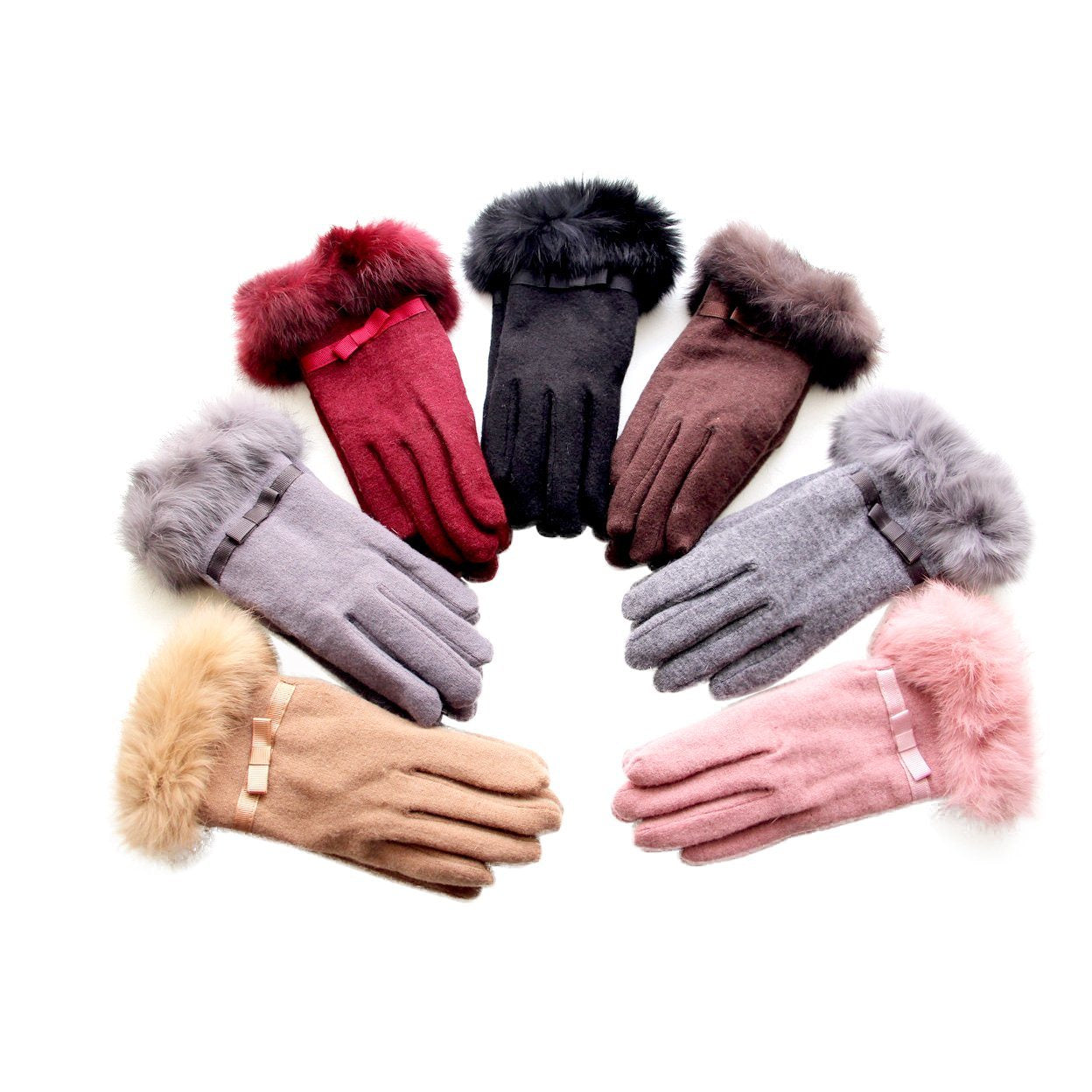 Kitten Mittens Faux Fur Lining Touch Smart Gloves