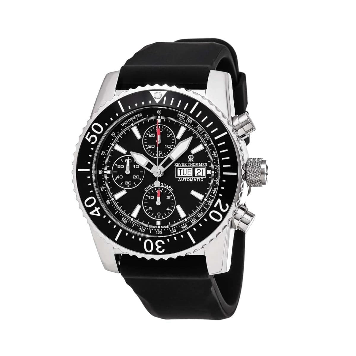 Revue Thommen 17030.6534 Airspeed Black Dial Black Rubber Chronograph Watch