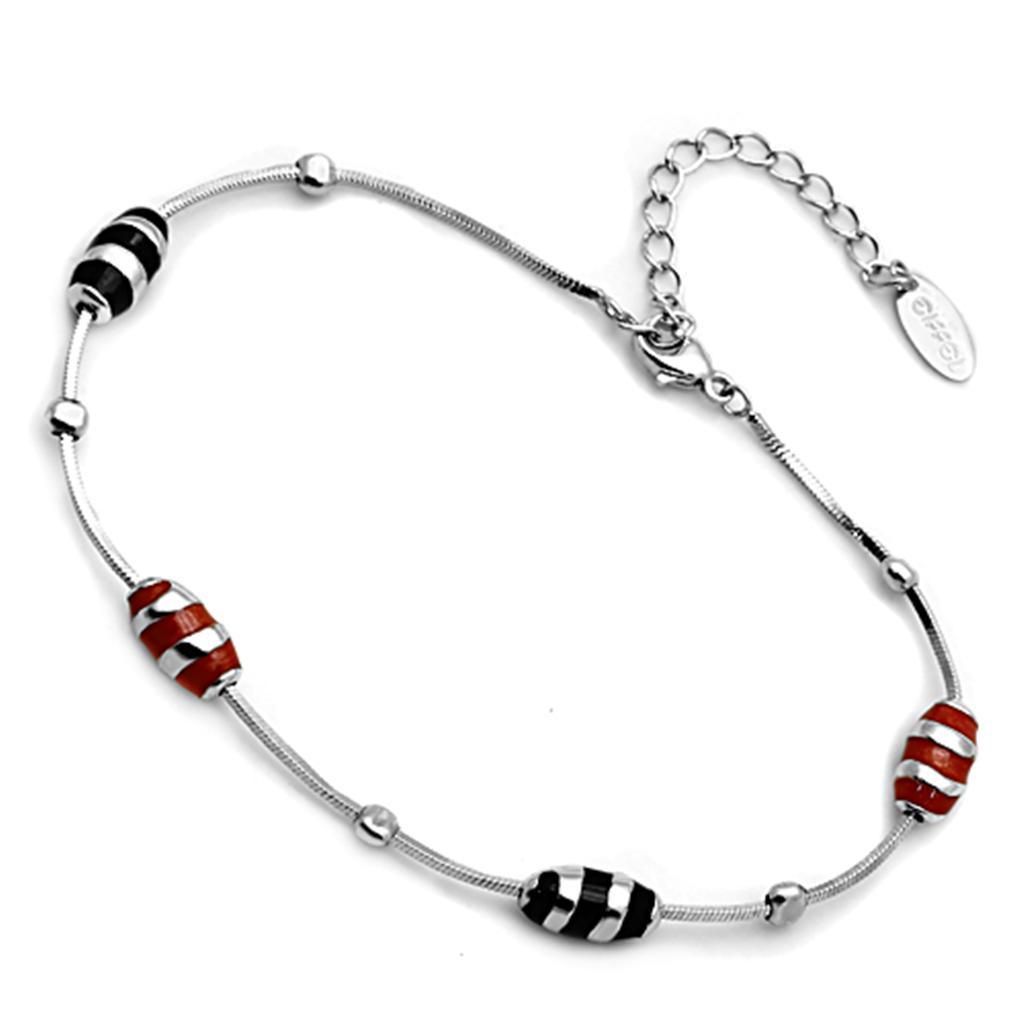 LOS715 - Rhodium 925 Sterling Silver Bracelet with Epoxy in Multi Color