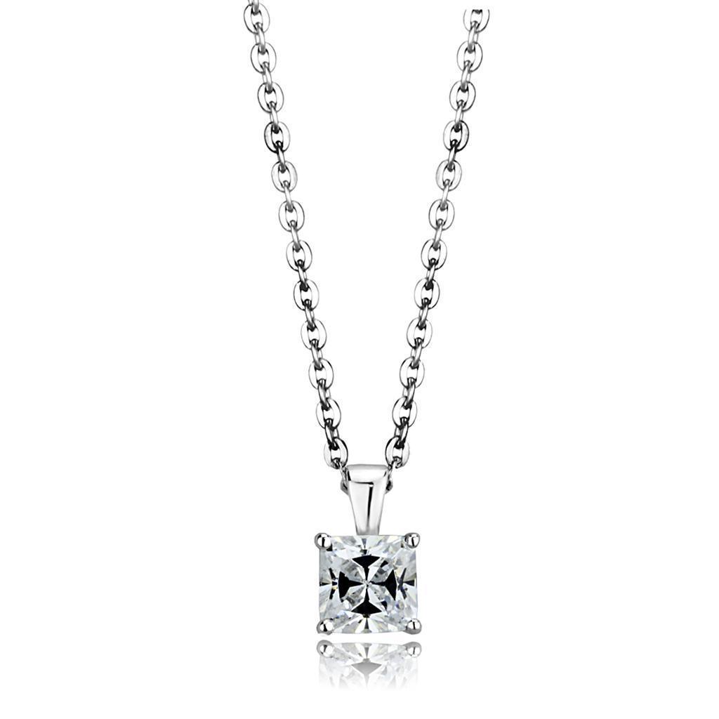 LOS893 - Rhodium 925 Sterling Silver Chain Pendant with AAA Grade CZ in Clear
