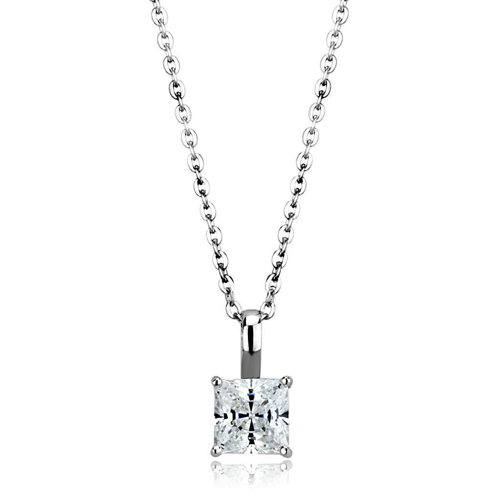 LOS894 - Rhodium 925 Sterling Silver Chain Pendant with AAA Grade CZ in Clear