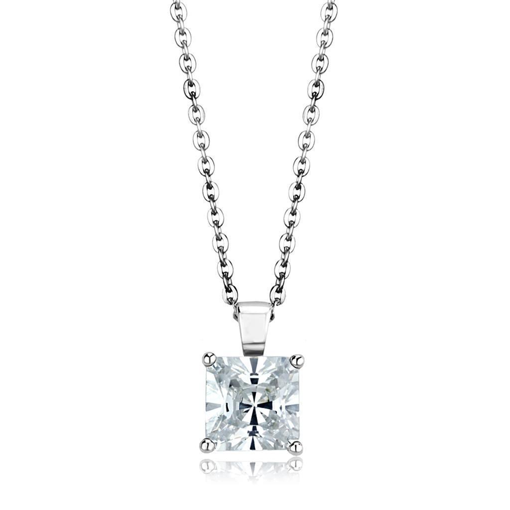 LOS895 - Rhodium 925 Sterling Silver Chain Pendant with AAA Grade CZ in Clear