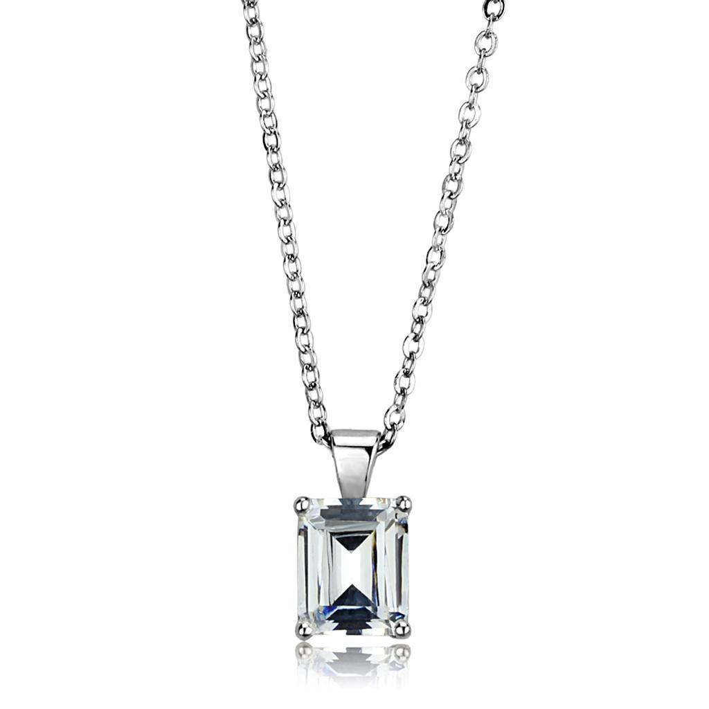 LOS898 - Rhodium 925 Sterling Silver Chain Pendant with AAA Grade CZ in Clear