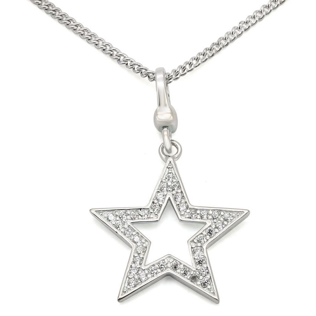 LOS441 - Silver 925 Sterling Silver Chain Pendant with AAA Grade CZ in Clear