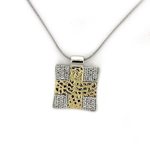 LOAS1331 - Gold+Rhodium 925 Sterling Silver Chain Pendant with AAA Grade CZ in Clear