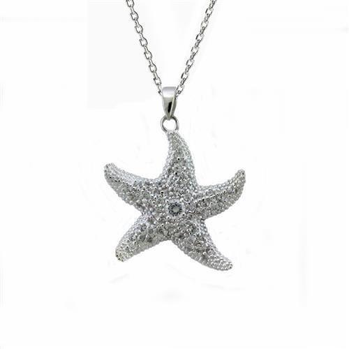 LOAS1325 - High-Polished 925 Sterling Silver Chain Pendant with AAA Grade CZ in Clear
