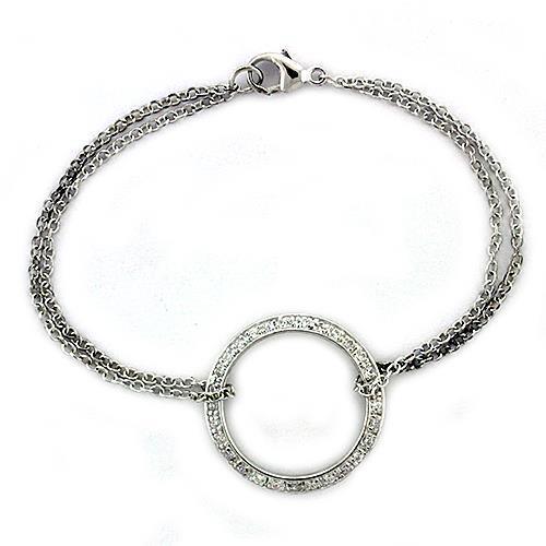 LOAS1317 - High polished (no plating) 925 Sterling Silver Bracelet with AAA Grade CZ in Clear