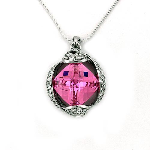LOAS1318 - Rhodium 925 Sterling Silver Chain Pendant with AAA Grade CZ in Rose