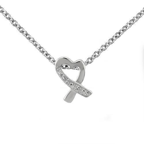 LOAS1339 - High polished (no plating) 925 Sterling Silver Chain Pendant with AAA Grade CZ in Clear