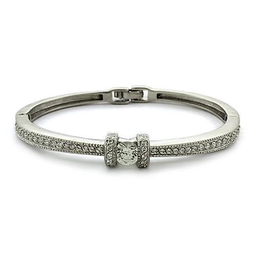 LOAS1329 - Rhodium 925 Sterling Silver Bangle with AAA Grade CZ in Clear