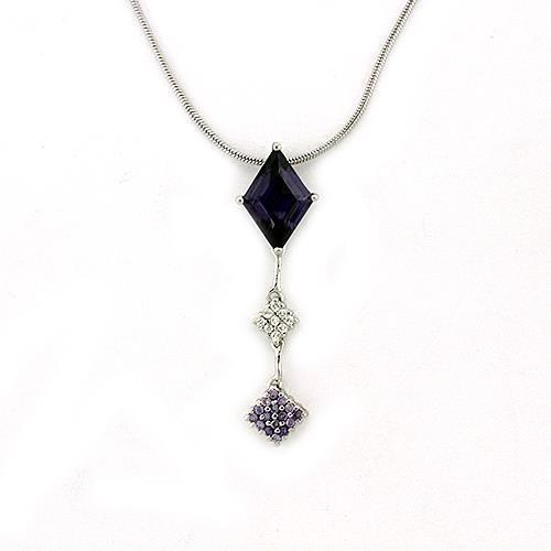 LOAS1322 - Rhodium 925 Sterling Silver Chain Pendant with AAA Grade CZ in Amethyst