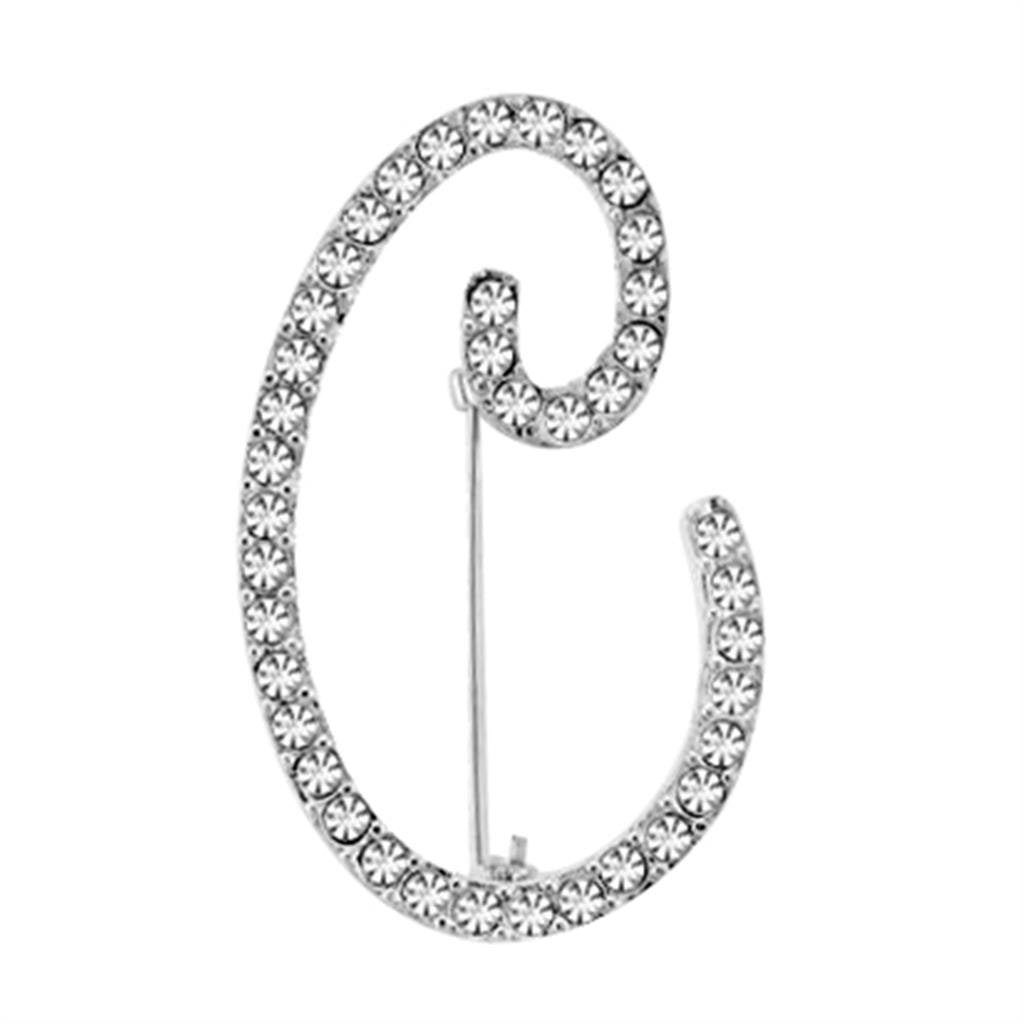 LOA1361 - Rhodium Brass Brooches with Top Grade Crystal in Clear