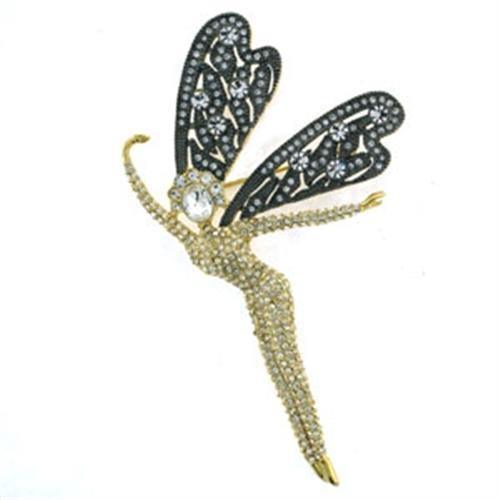 LOA280 - Gold Brass Brooches with Top Grade Crystal in Clear