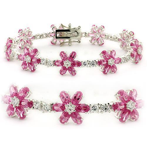 LOAS956 - High-Polished 925 Sterling Silver Bracelet with AAA Grade CZ in Rose