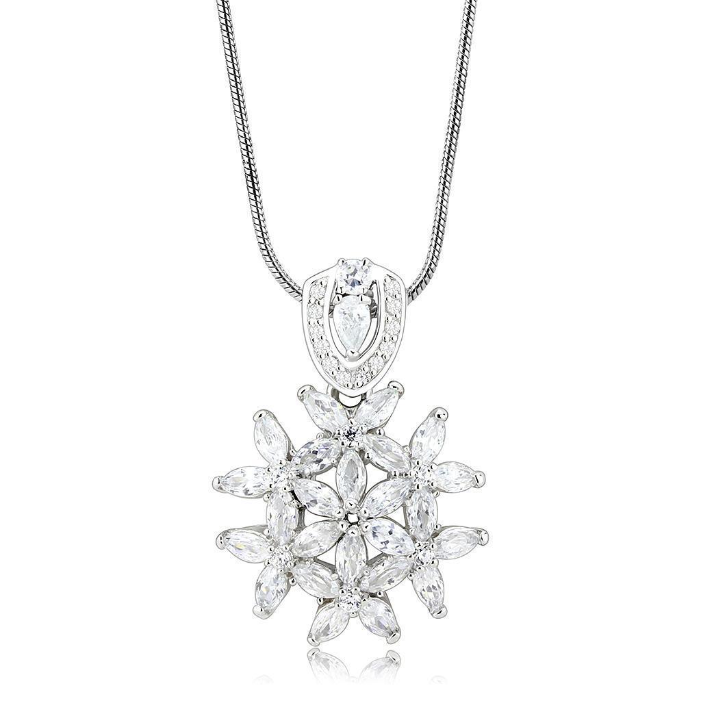 LOS067 - Rhodium 925 Sterling Silver Pendant with AAA Grade CZ in Clear