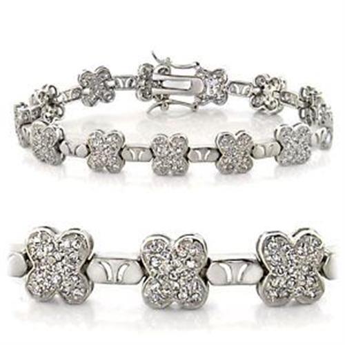 LOA545 - Rhodium Brass Bracelet with AAA Grade CZ in Clear