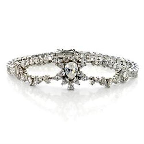 LOA547 - Rhodium Brass Bracelet with AAA Grade CZ in Clear