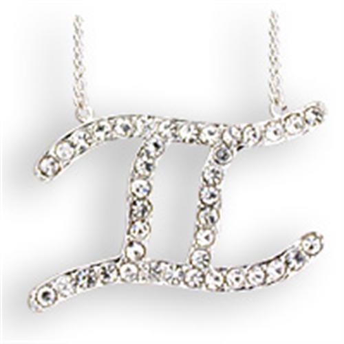 SNK10 - Silver Brass Chain Pendant with Top Grade Crystal in Clear