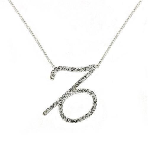 SNK04 - Silver Brass Chain Pendant with Top Grade Crystal in Clear