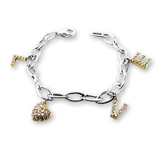 S56206 - Reverse Two-Tone 925 Sterling Silver Bracelet with AAA Grade CZ in Clear