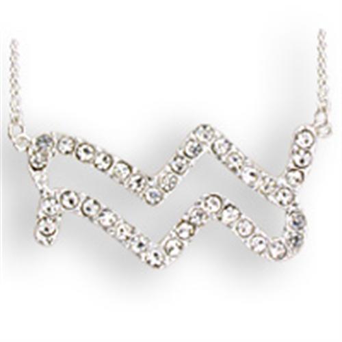 SNK09 - Silver Brass Chain Pendant with Top Grade Crystal in Clear