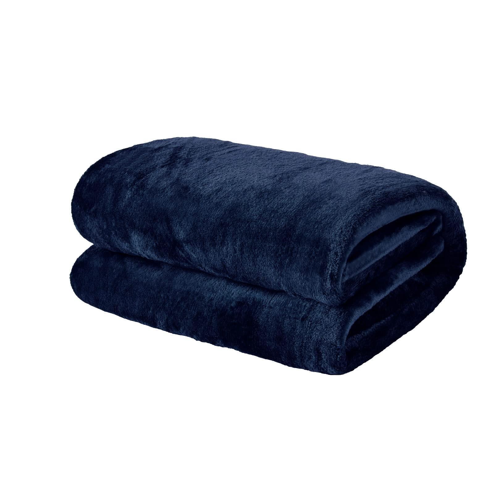 Fleece Ultra Soft Large Blanket Throw Bedspread Anti Static for Sofa Couch Bed Camping Travel Fluffy Cozy Warm Lightweight Microfiber Navy Blue 50x60 inch