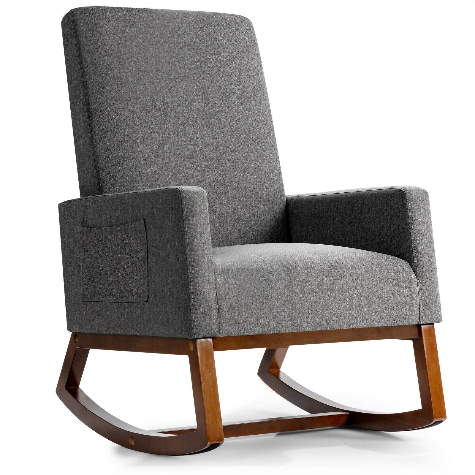 Rocking High Back Upholstered Lounge Armchair with Side Pocket