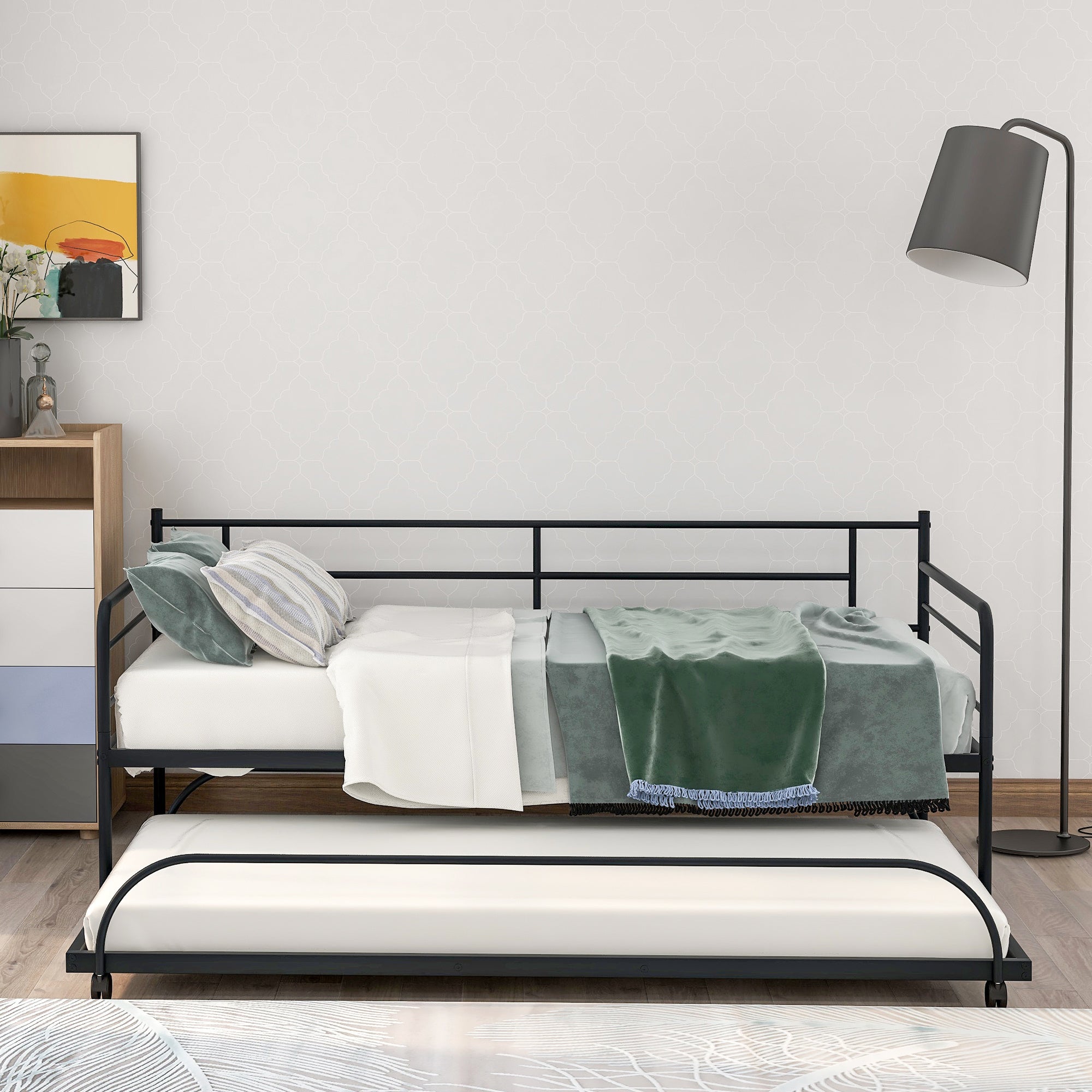 [Not allowed to sell to Walmart] Metal daybed with trundle; twin size