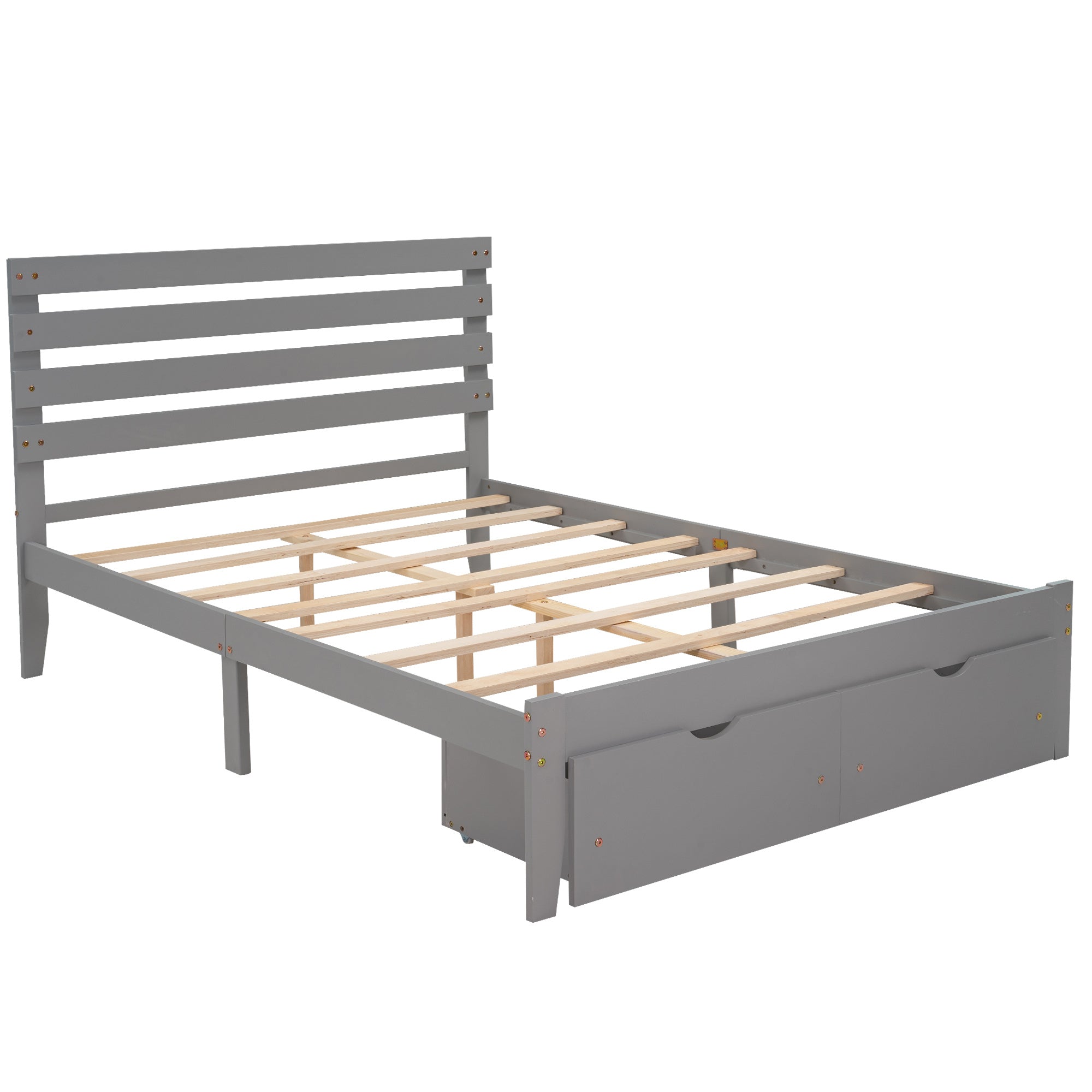 [Not allowed to sell to Walmart] Full Size Platform Bed with Drawers; Gray(New)