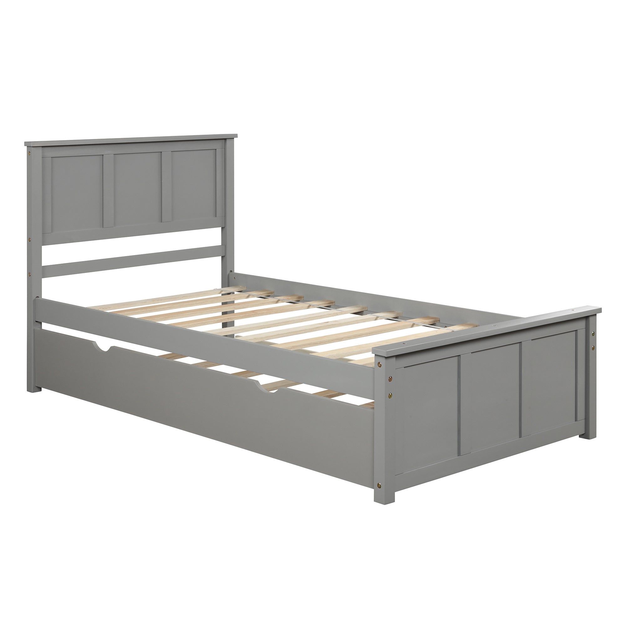 Platform Bed with Twin Size Trundle; Twin Size Frame; Gray (New)