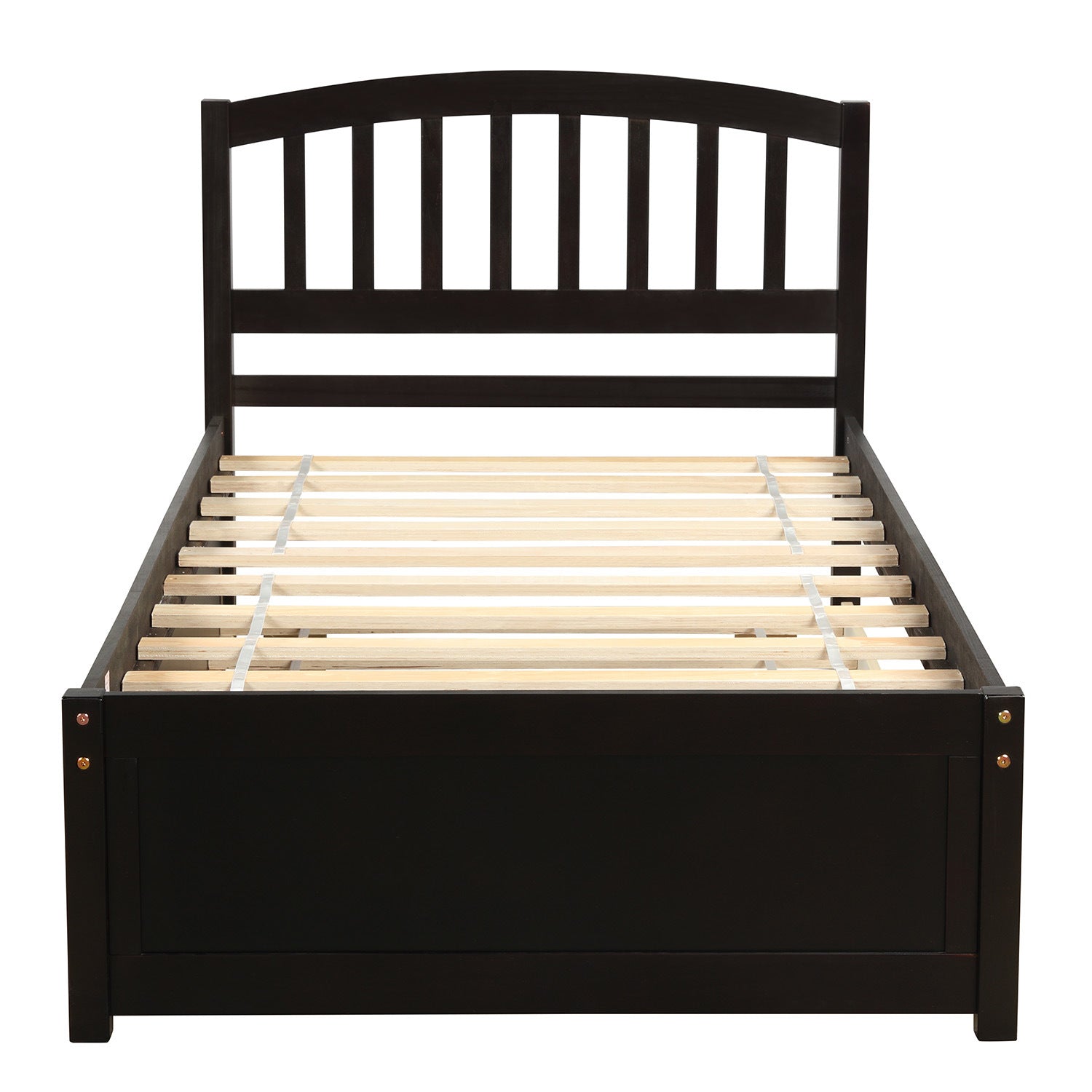 Twin size Platform Bed Wood Bed Frame with Trundle; Espresso RT