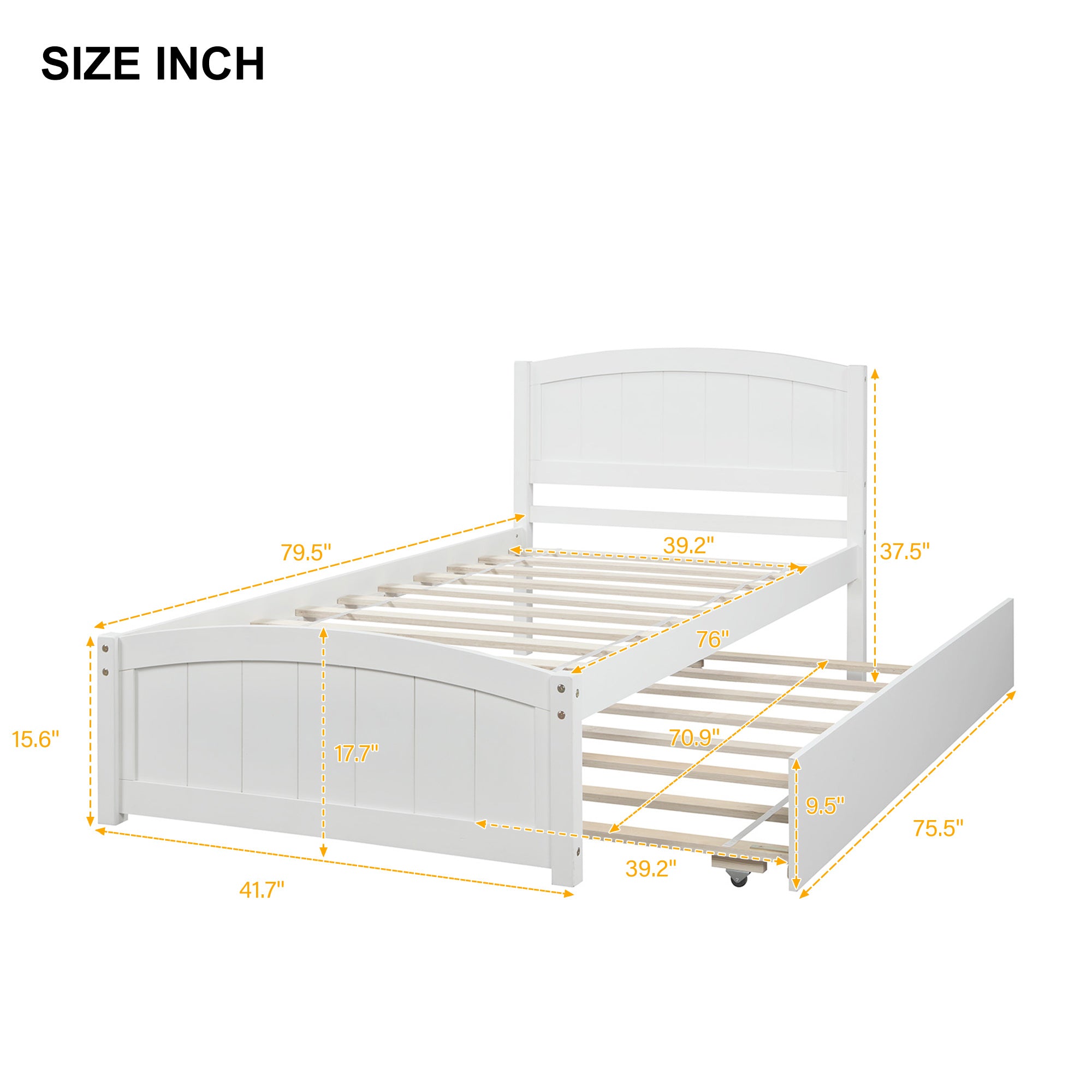 Twin size Platform Bed with Trundle; White