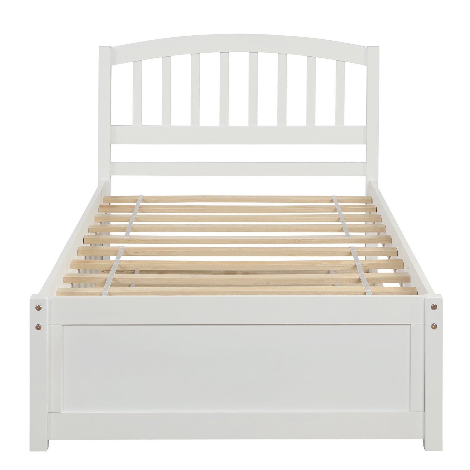 Twin size Platform Bed Wood Bed Frame with Trundle; White RT