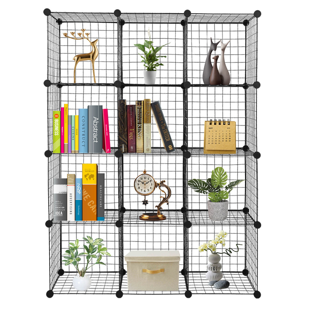 12-Cube Organizer Cube Storage Shelves Wire Cube Storage Origami Shelves Metal Grid Multifunction Shelving Unit Modular Cubbies Organizer Bookcase RT