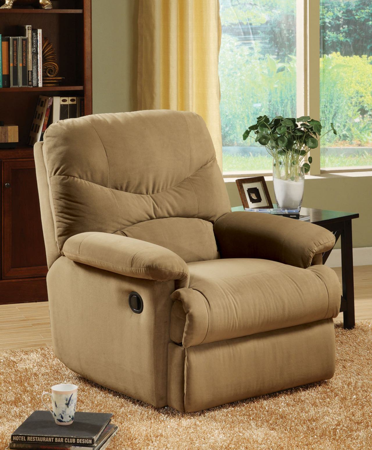 Arcadia Recliner (Motion) in Light Brown Microfiber