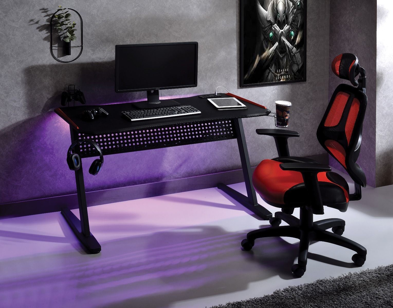 Dragi Gaming Table; w/USB Port; Black & Red Finish AL