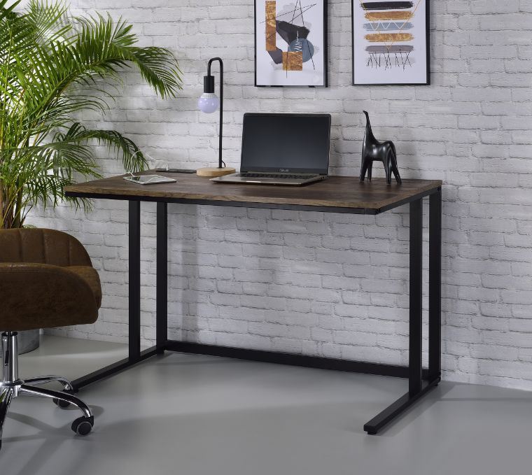 Writing Desk; Tyrese Built-in USB Port Writing Desk; Walnut & Black Finish AL