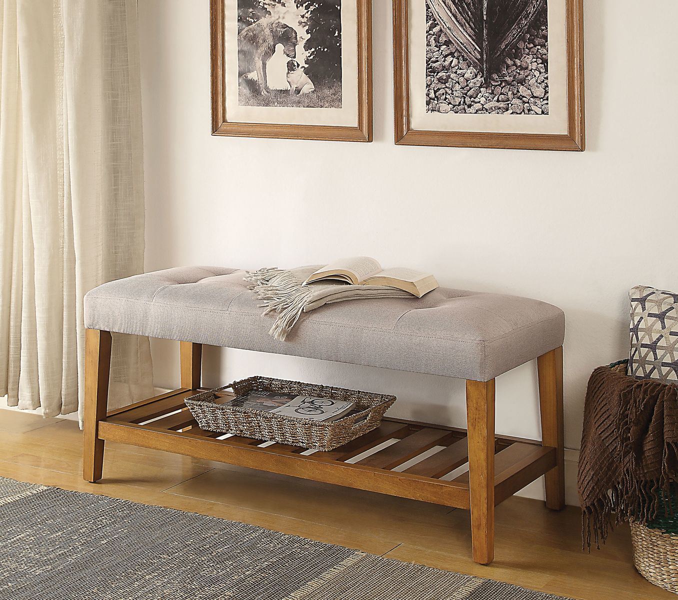 Charla Bench in Light Gray & Oak YF